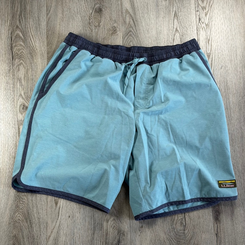 LL Bean Mens Boundless Board Shorts Blue Swim Trunks Size L Summer Outdoor Hike